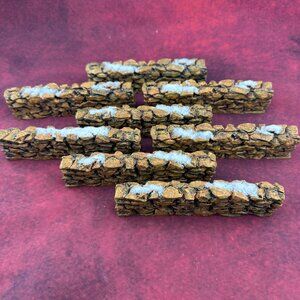 DEPT 56 VILLAGE ACCESSORY STONE WALLS SET of 8 ROCK SNOW COVERED 5.5"x1.5"x 3/4"